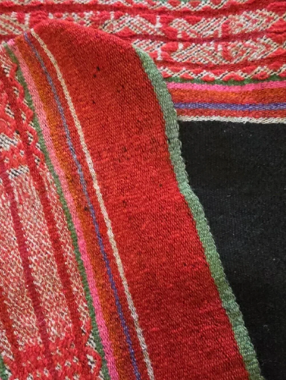 Handwoven Black Blanket with Red Striped Pattern - Picture 3 of 5